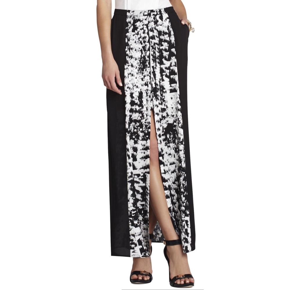 🚨BCBGMAXAZRIA Black White Jane Maxi Mini Skirt S - Picture 1 of 8